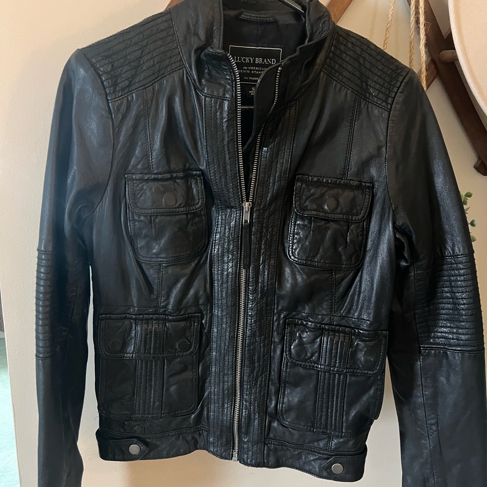 Lucky Brand Black Motorcycle Leather Jacket